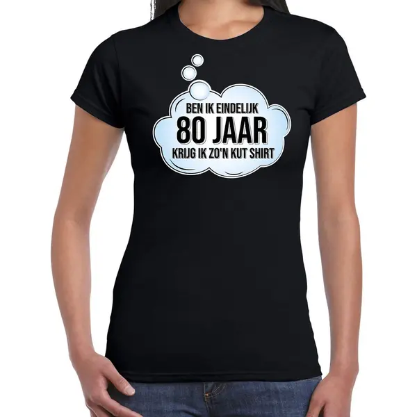 Bellatio Decorations Ben Ik Eindelijk 80 Jaar Verjaardag Cadeau T-shirt / Shirt - Zwart - Voor Dames - Verjaardags Shirt / 80 Jaar / Outfit M thumbnail