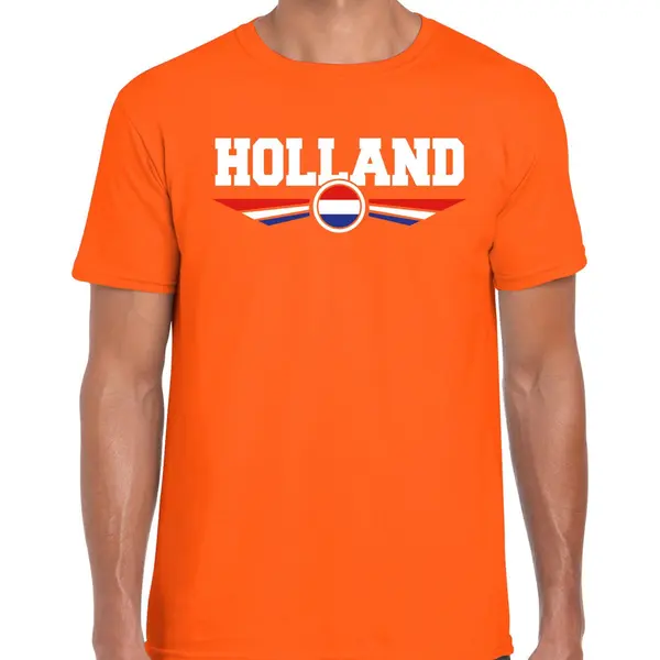 Bellatio Decorations Oranje / Holland Supporter T-shirt / Shirt Oranje Met Nederlandse Vlag Voor Heren - Nederlands Elftal Fan Shirt / Kleding / Holland Supporter M thumbnail