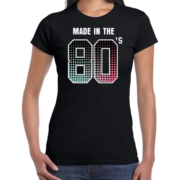 Bellatio Decorations Eighties Feest T-shirt / Shirt Made In The 80s - Zwart - Voor Dames - Dance Kleding / 80s Feest Shirts / Verjaardags Shirt / Outfit M thumbnail
