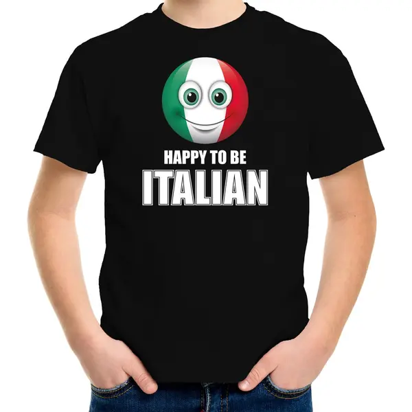 Bellatio Decorations Italie Happy To Be Italian Landen T-shirt Met Emoticon - Zwart - Kinderen - Italie Landen Shirt Met Italiaanse Vlag - Ek / Wk / Olympische Spelen thumbnail