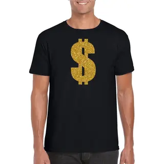 Bellatio Decorations Gouden Dollar / Gangster Verkleed T-shirt / Kleding - Zwart - Voor Heren - Verkleedkleding / Carnaval / Outfit / Gangsters Xl
