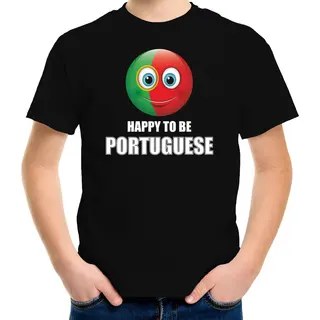 Bellatio Decorations Portugal Happy To Be Portuguese Landen T-shirt Met Emoticon - Zwart - Kinderen - Portugal Landen Shirt Met Portugese Vlag - Ek / Wk / Olympische