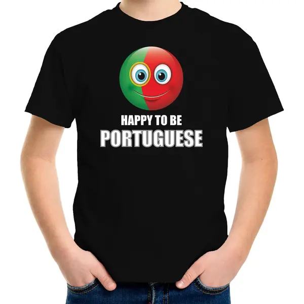 Bellatio Decorations Portugal Happy To Be Portuguese Landen T-shirt Met Emoticon - Zwart - Kinderen - Portugal Landen Shirt Met Portugese Vlag - Ek / Wk / Olympische thumbnail