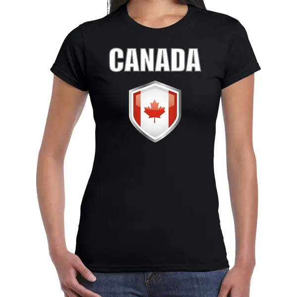 Bellatio Decorations Canada Landen Supporters T-shirt - Zwart - Dames - Fan Kleding - Korte Mouwen - Met Vlag Schild - Katoen Xl thumbnail