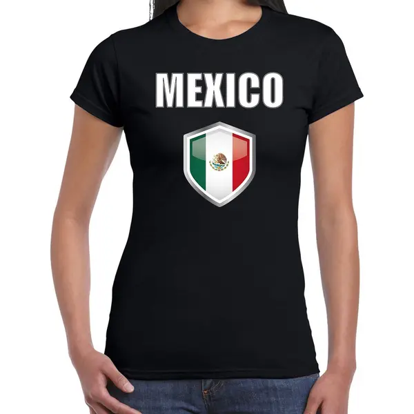 Bellatio Decorations Mexico Landen Supporters T-shirt - Zwart - Dames - Fan Kleding - Korte Mouwen - Met Vlag Schild - Katoen M thumbnail