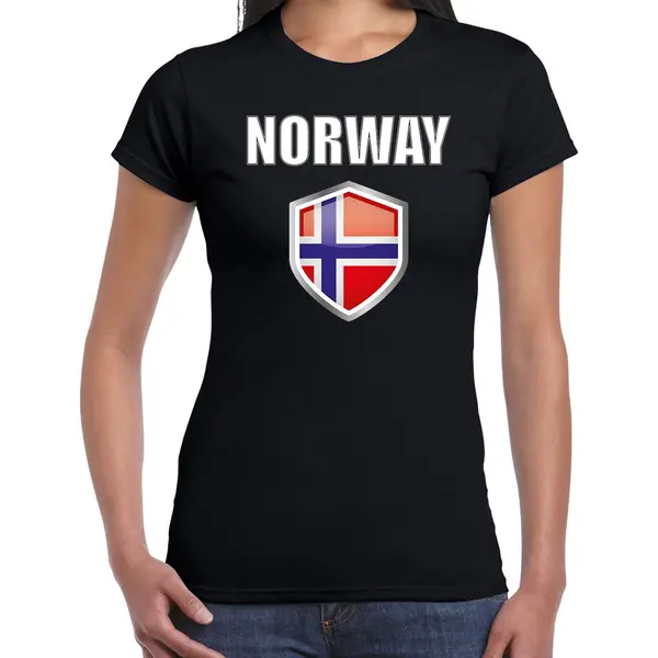 Bellatio Decorations Noorwegen Landen Supporters T-shirt - Zwart - Dames - Fan Kleding - Korte Mouwen - Met Vlag Schild - Katoen Xxl thumbnail