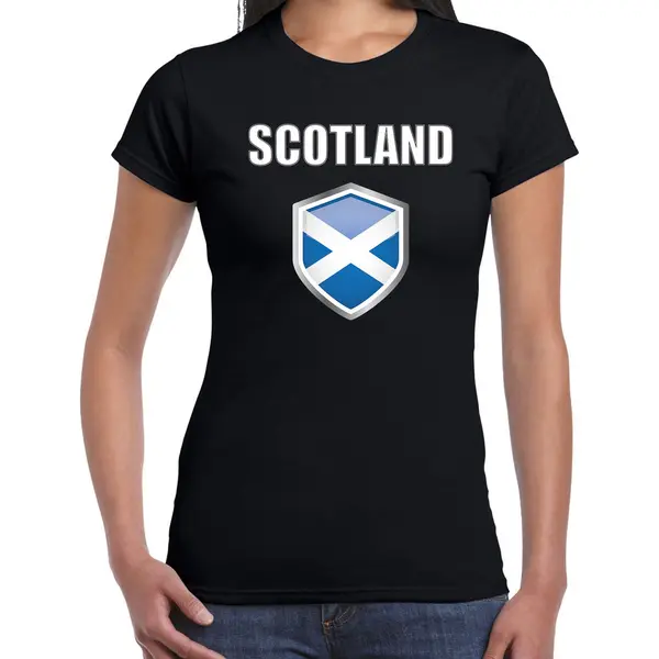 Bellatio Decorations Schotland Landen Supporters T-shirt - Zwart - Dames - Fan Kleding - Korte Mouwen - Met Vlag Schild - Katoen M thumbnail