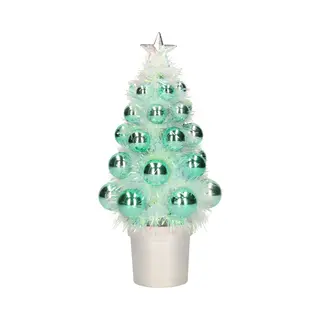 Mini Kunst Kerstboompje Mint Groen Met Kerstballen 19 Cm - Kerstversiering - Kunstboompje