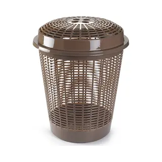 Plasticforte Wasmand Met Deksel - 50 Liter - Bruin - Rond - D45 X H57 Cm - Opbergmand