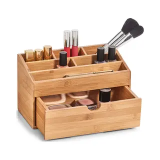Make-up Organizer 6-vaks Met Lade Bamboe Hout 25 X 12 Cm - Zeller - Kaptafel/badkamer Accessoires - Make-up Houders - Make-up Organizers