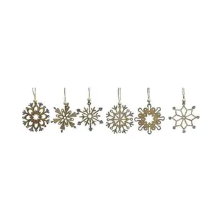 Kersthangers - 12x - Sneeuwvlokken - Naturel - Hout - 6 Cm - Kerstboomversiering