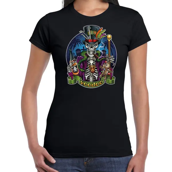 Bellatio Decorations Halloween Voodoo Skelet Verkleed T-shirt Zwart Voor Dames - Voodoo Skelet Shirt / Kleding / Kostuum / Horror Outfit S thumbnail
