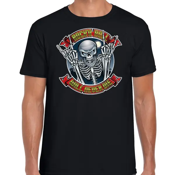 Bellatio Decorations Halloween Rock En Roll Skelet Verkleed T-shirt Zwart Voor Heren - Rock En Roll Skelet Shirt / Kleding / Kostuum / Horror Outfit Xl thumbnail