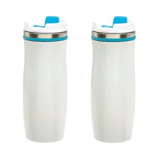 Set Van 3x Stuks Rvs Warmhoudbeker/warm Houd Beker Winter Wit/turquoise 400 Ml - Isoleerbeker/thermosbekers - Dubbelwandig