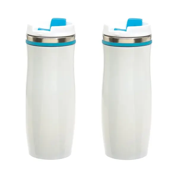 Set Van 3x Stuks Rvs Warmhoudbeker/warm Houd Beker Winter Wit/turquoise 400 Ml - Isoleerbeker/thermosbekers - Dubbelwandig thumbnail