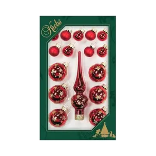 Krebs Mini Kerstballen En Piek Set - 16-dlg - Rood - Glas - Voor Mini Kerstboom - Kerstversiering