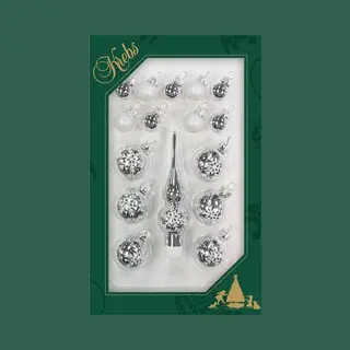 Krebs Mini Kerstballen En Piek Set - 16-dlg - Zilver - Glas - Voor Mini Kerstboom - Kerstversiering