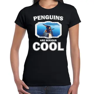 Bellatio Decorations Dieren Pinguins T-shirt Zwart Dames - Penguins Are Serious Cool Shirt - Cadeau T-shirt Pinguin/ Pinguins Liefhebber S