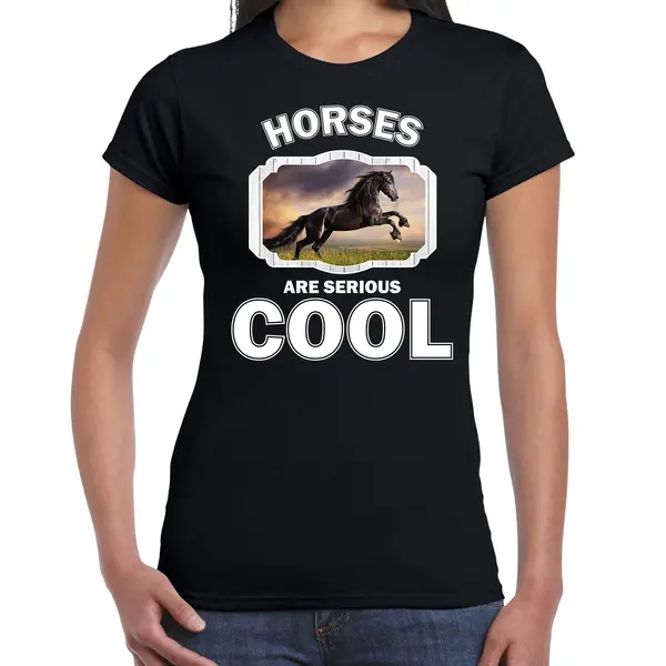 Bellatio Decorations Bd Paarden T-shirt - Zwart - Dames - Horses Are Cool Shirt - Paarden Liefhebber Shirt - Cadeau T-shirt Zwart Paard Xl thumbnail