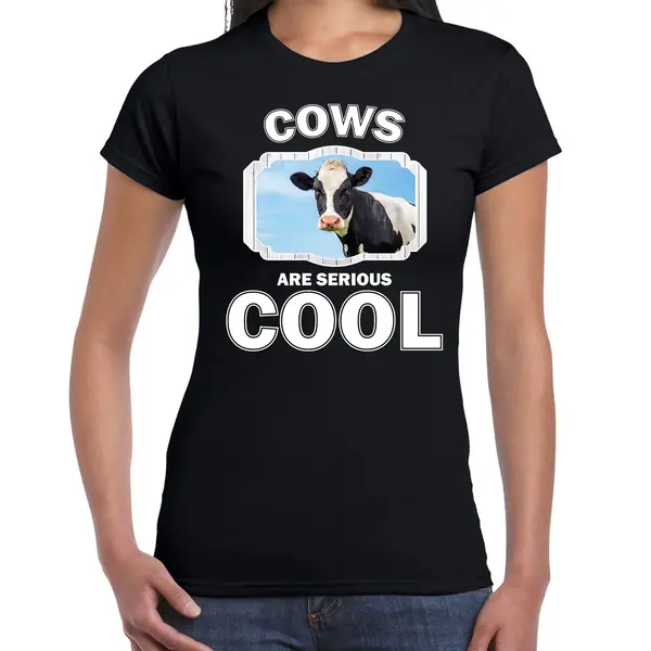 Bellatio Decorations Dieren Koeien T-shirt Zwart Dames - Cows Are Serious Cool Shirt - Cadeau T-shirt Koe/ Koeien Liefhebber L thumbnail