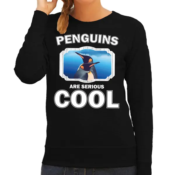 Bellatio Decorations Dieren Pinguins Sweater Zwart Dames - Penguins Are Serious Cool Trui - Cadeau Sweater Pinguin/ Pinguins Liefhebber M thumbnail