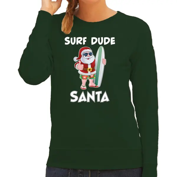 Bellatio Decorations Surf Dude Santa Fun Kerstsweater / Kersttrui Groen Voor Dames - Kerstkleding / Christmas Outfit Xxl thumbnail