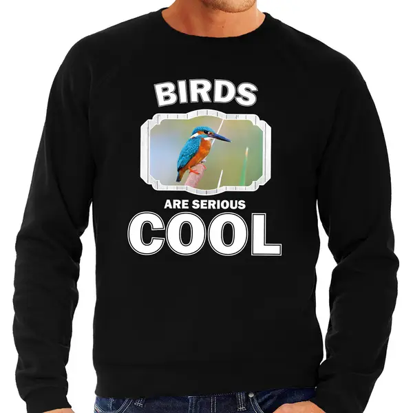 Bellatio Decorations Dieren Vogels Sweater Zwart Heren - Birds Are Serious Cool Trui - Cadeau Sweater Ijsvogel/ Vogels Liefhebber Xl thumbnail