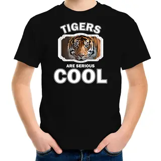 Bellatio Decorations Dieren Tijgers T-shirt Zwart Kinderen - Tigers Are Serious Cool Shirt Jongens/ Meisjes - Cadeau Shirt Tijger/ Tijgers Liefhebber - Kinderkleding /