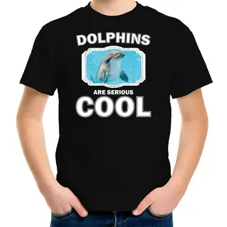 Bellatio Decorations Dieren Dolfijnen T-shirt Zwart Kinderen - Dolphins Are Serious Cool Shirt Jongens/ Meisjes - Cadeau Shirt Dolfijn/ Dolfijnen Liefhebber -