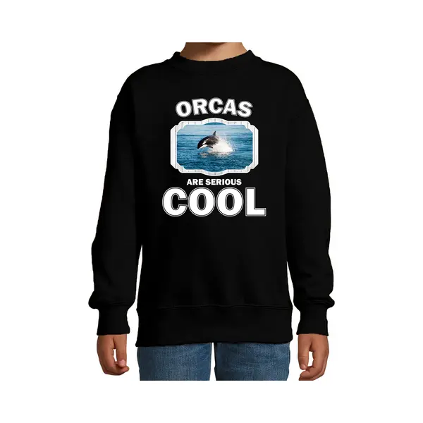 Bellatio Decorations Dieren Orka Vissen Sweater Zwart Kinderen - Orcas Are Serious Cool Trui Jongens/ Meisjes - Cadeau Orka/ Orka Vissen Liefhebber - Kinderkleding / thumbnail