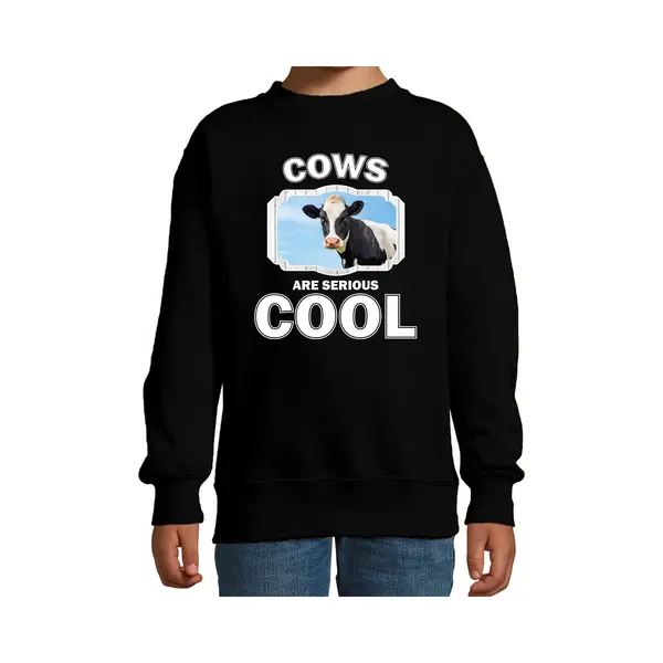 Bellatio Decorations Dieren Koeien Sweater Zwart Kinderen - Cows Are Serious Cool Trui Jongens/ Meisjes - Cadeau Koe/ Koeien Liefhebber - Kinderkleding / Kleding 170/176 thumbnail