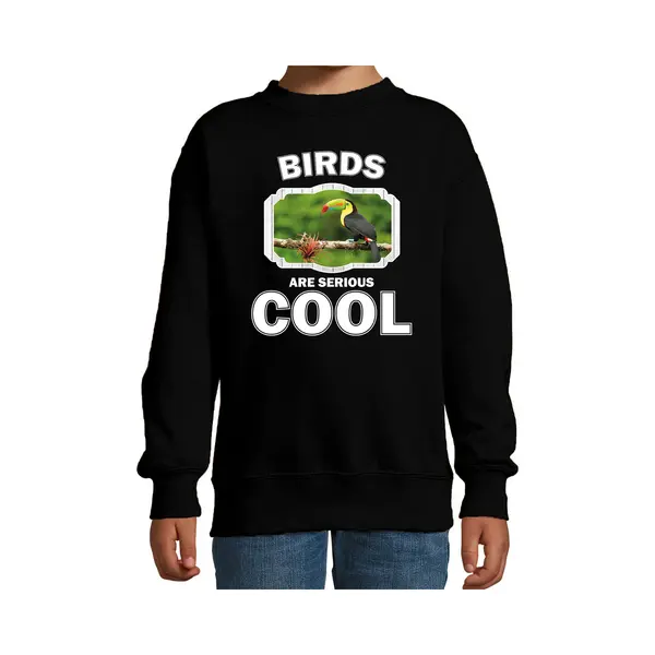 Bellatio Decorations Dieren Toekans Sweater Zwart Kinderen - Birds Are Serious Cool Trui Jongens/ Meisjes - Cadeau Toekan/ Toekans Liefhebber - Kinderkleding / Kleding thumbnail