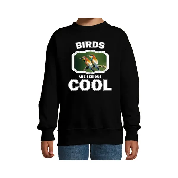 Bellatio Decorations Dieren Vogels Sweater Zwart Kinderen - Birds Are Serious Cool Trui Jongens/ Meisjes - Cadeau Bijeneter Vogel/ Vogels Liefhebber - Kinderkleding / thumbnail