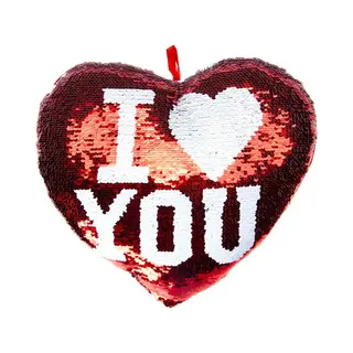 Duckiez Kussen - I Love You - Rood - Metallic - Met Pailletten - 35 Cm - Hart - Sierkussens - Valentijn Decoratie / Versiering