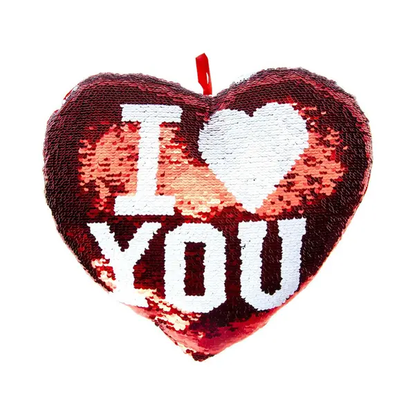 Duckiez Kussen - I Love You - Rood - Metallic - Met Pailletten - 35 Cm - Hart - Sierkussens - Valentijn Decoratie / Versiering thumbnail