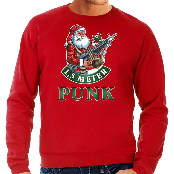 Bellatio Decorations Foute Kerstsweater / Kerst Trui 1, 5 Meter Punk Rood Voor Heren - Kerstkleding / Christmas Outfit M thumbnail