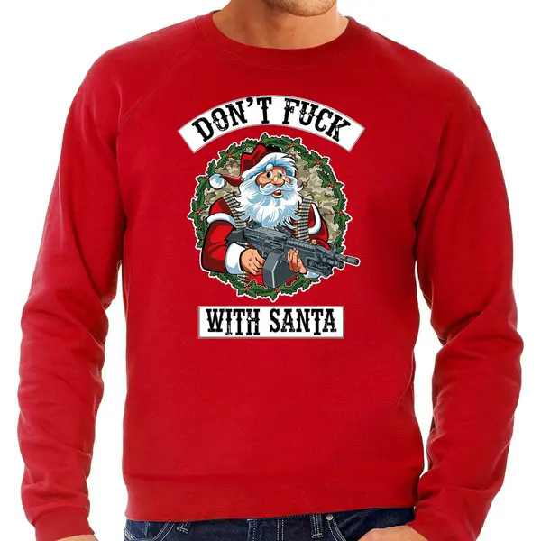 Bellatio Decorations Foute Kerstsweater / Kerst Trui Dont Fuck With Santa Rood Voor Heren - Kerstkleding / Christmas Outfit L thumbnail