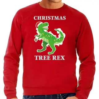Bellatio Decorations Kersttrui Sweater Christmas Tree Rex - Rood - Voor Heren - Kerstkleding - Dinosaurus L