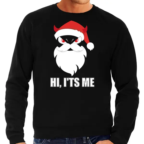 Bellatio Decorations Devil Santa Kerstsweater / Kerst Trui Hi Its Me Zwart Voor Heren - Kerstkleding / Christmas Outfit L thumbnail