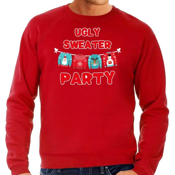 Bellatio Decorations Ugly Sweater Party Kerstsweater / Kerst Trui Rood Voor Heren - Kerstkleding / Christmas Outfit L thumbnail