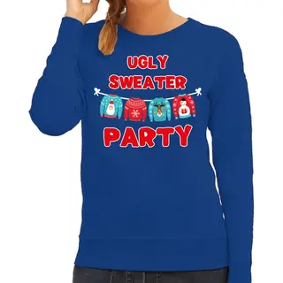 Bellatio Decorations Ugly Sweater Party Kerstsweater / Kersttrui Blauw Voor Dames - Kerstkleding / Christmas Outfit L