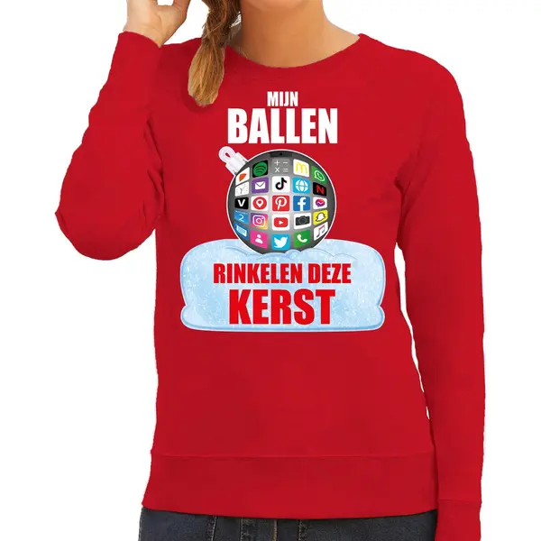 Bellatio Decorations Rinkelende Kerstbal Sweater / Foute Kersttrui Mijn Ballen Rinkelen Deze Kerst Rood Voor Dames - Kerstkleding / Christmas Outfit L thumbnail