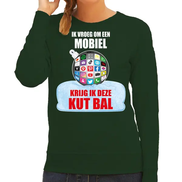 Bellatio Decorations Kut Kerstbal Sweater / Foute Kersttrui Ik Vroeg Om Een Mobiel Krijg Ik Deze Kut Bal Groen - Dames - Kerstkleding / Christmas S thumbnail
