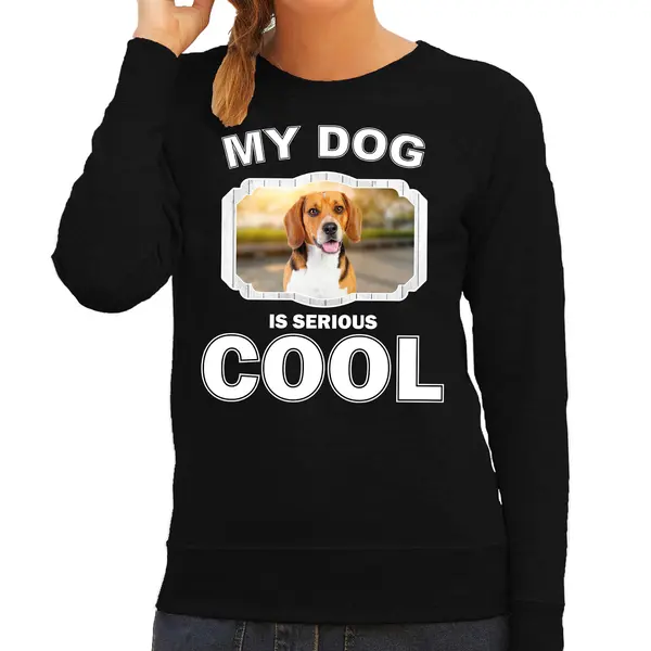 Bellatio Decorations Beagle Honden Trui / Sweater My Dog Is Serious Cool Zwart - Dames - Beagles Liefhebber Cadeau Sweaters M thumbnail