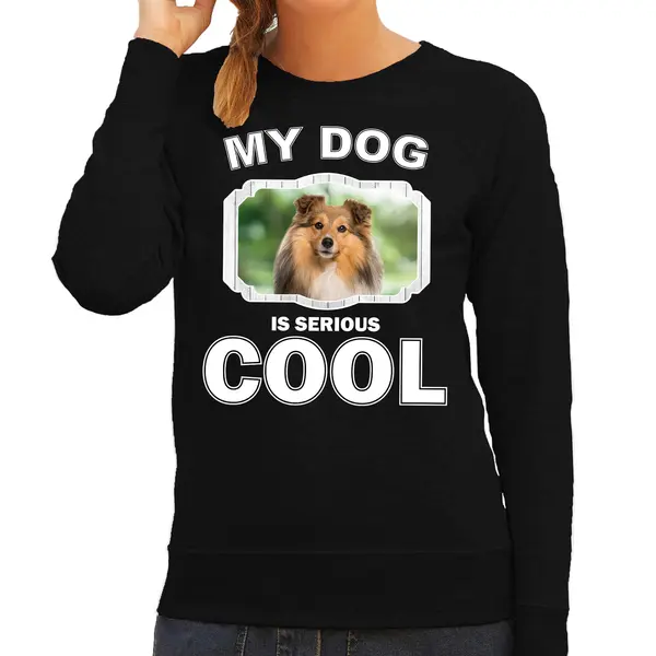 Bellatio Decorations Sheltie Honden Trui / Sweater My Dog Is Serious Cool Zwart - Dames - Shelties Liefhebber Cadeau Sweaters S thumbnail