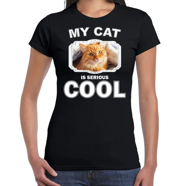 Bellatio Decorations Rode Kat Katten T-shirt My Cat Is Serious Cool Zwart - Dames - Katten / Poezen Liefhebber Cadeau Shirt Xl thumbnail