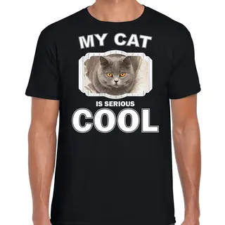 Bellatio Decorations Britse Korthaar Katten T-shirt My Cat Is Serious Cool Zwart - Heren - Katten / Poezen Liefhebber Cadeau Shirt Xl