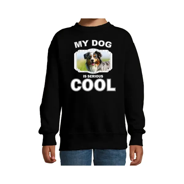 Bellatio Decorations Australische Herder Honden Trui / Sweater My Dog Is Serious Cool Zwart - Kinderen - Australische Herders Liefhebber Cadeau Sweaters - Kinderkleding / thumbnail