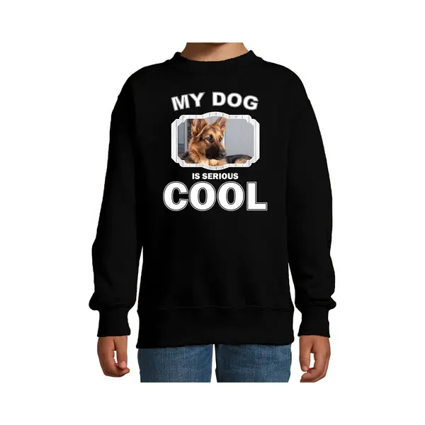 Bellatio Decorations Duitse Herder Honden Trui / Sweater My Dog Is Serious Cool Zwart - Kinderen - Duitse Herders Liefhebber Cadeau Sweaters - Kinderkleding / Kleding thumbnail