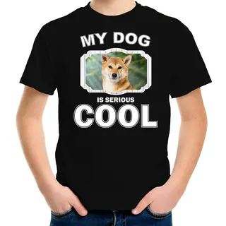 Bellatio Decorations Shiba Inu Honden T-shirt My Dog Is Serious Cool Zwart - Kinderen - Shiba Inu Liefhebber Cadeau Shirt - Kinderkleding / Kleding 110/116